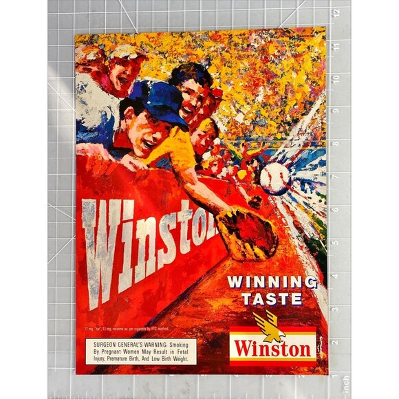 Winston Cigarettes "Iconic Baseball Sports Painting" Vintage Print Ad 1989 - Picture 2 of 3